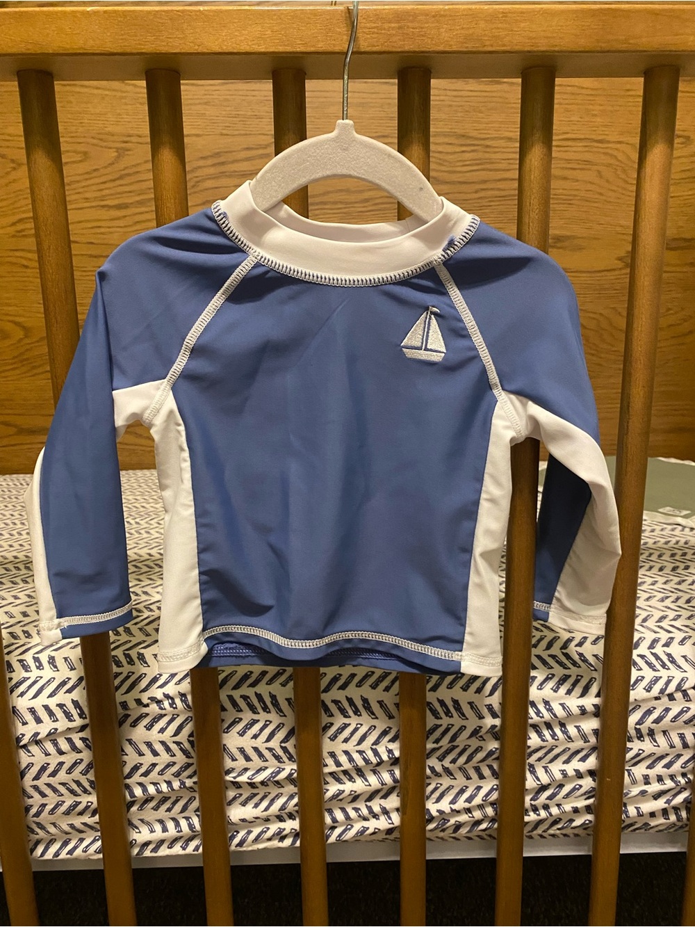 Sperry Top + Trunks - Blue and White Long-Sleeve Kids Rashguard with Sailboat